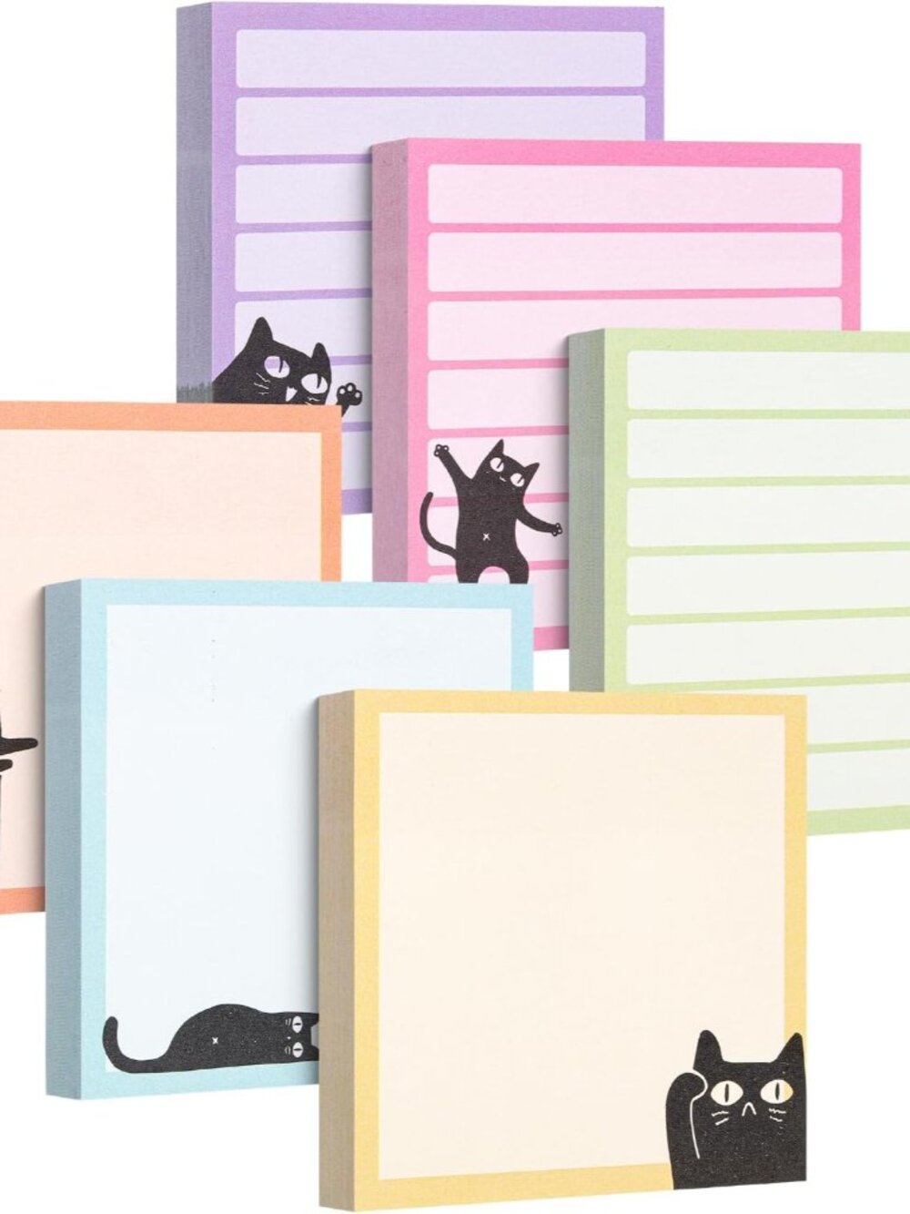 Black Cat Sticky Notes Set, 3" x 3", 6 Pads, 480 Sheets | Black Cat Sticky Notes